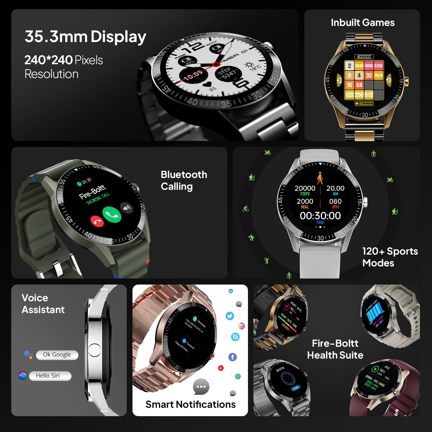 Talk with 35.3mm Display | BT Calling | Stainless steel – Fire-Boltt